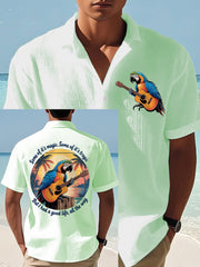 Men's  Some Of It’s Magic Some of It’s Tragic, But I Had A Good Life,All The Way Parrot Guitar Print Casual Waffle Short-Sleeve Shirt