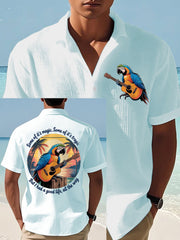 Men's  Some Of It’s Magic Some of It’s Tragic, But I Had A Good Life,All The Way Parrot Guitar Print Casual Waffle Short-Sleeve Shirt