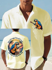 Men's  Some Of It’s Magic Some of It’s Tragic, But I Had A Good Life,All The Way Parrot Guitar Print Casual Waffle Short-Sleeve Shirt