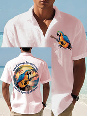 Men's  Some Of It’s Magic Some of It’s Tragic, But I Had A Good Life,All The Way Parrot Guitar Print Casual Waffle Short-Sleeve Shirt