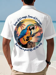 Men's  Some Of It’s Magic Some of It’s Tragic, But I Had A Good Life,All The Way Parrot Guitar Print Casual Waffle Short-Sleeve Shirt