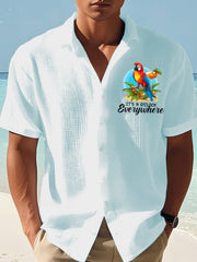 Men's It's 5 O'clock Somewhere Parrot Print Casual Waffle Short-Sleeve Shirt