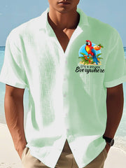 Men's It's 5 O'clock Somewhere Parrot Print Casual Waffle Short-Sleeve Shirt