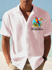 Men's It's 5 O'clock Somewhere Parrot Print Casual Waffle Short-Sleeve Shirt