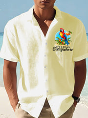 Men's It's 5 O'clock Somewhere Parrot Print Casual Waffle Short-Sleeve Shirt