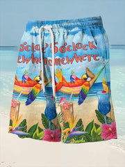 Men's It's 5 O'clock Somewhere Parrot Print Casual Shorts