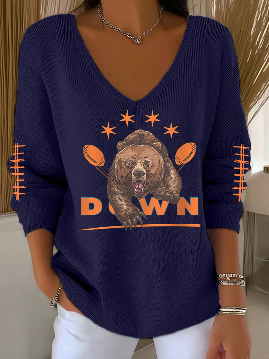Women's Football Fans Lovers Gameday Casual V-Neck Top
