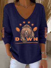Women's Football Fans Lovers Gameday Casual V-Neck Top