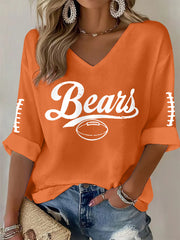 Women's Football Fans Lovers Gameday Casual V-Neck Top