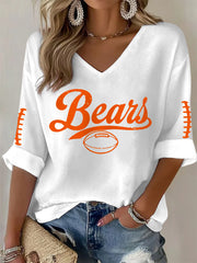 Women's Football Fans Lovers Gameday Casual V-Neck Top