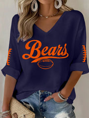 Women's Football Fans Lovers Gameday Casual V-Neck Top