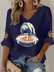 Women's Football Fans Lovers Gameday Casual V-Neck Top