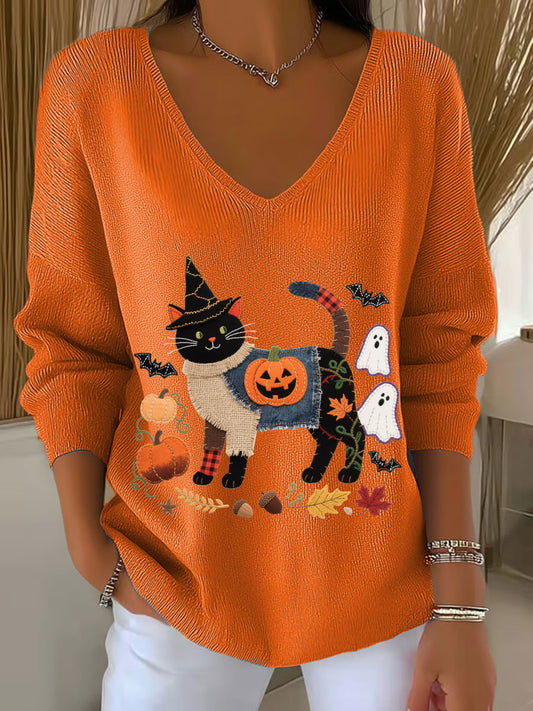 Women's Halloween kitten long-sleeved top