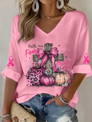 Women's Breast Cancer Awareness Pink Ribbon Waffle T-shirt