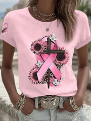 Women's Breast Cancer Awareness Pink Ribbon Short Sleeve T-shirt