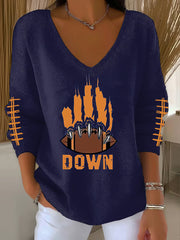 Women's Football Fans Lovers Gameday Casual V-Neck Ribbed Top