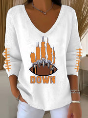 Women's Football Fans Lovers Gameday Casual V-Neck Ribbed Top
