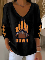Women's Football Fans Lovers Gameday Casual V-Neck Ribbed Top