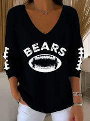Women's Football Fans Lovers Gameday Casual V-Neck Ribbed Top