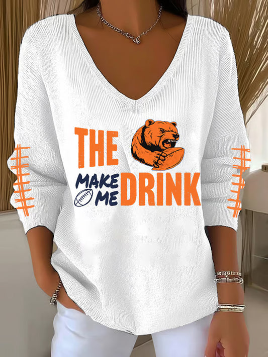 Women's Football Fans Lovers Gameday Casual V-Neck Ribbed Top