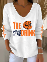 Women's Football Fans Lovers Gameday Casual V-Neck Ribbed Top