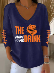 Women's Football Fans Lovers Gameday Casual V-Neck Ribbed Top