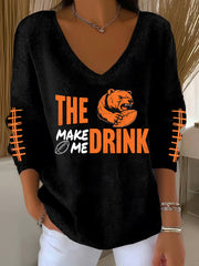 Women's Football Fans Lovers Gameday Casual V-Neck Ribbed Top