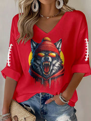 Women's Football Fans Lovers Gameday Casual Long-Sleeve Waffle T-shirt