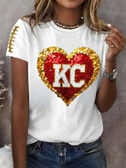 Women's Red Kingdom Football Print Crew Neck T-Shirt