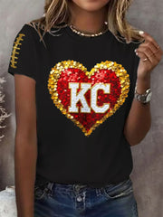 Women's Red Kingdom Football Print Crew Neck T-Shirt