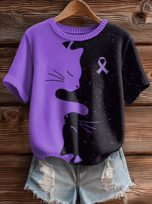 Women's Alzheimer's Awareness Cat Print Sweater