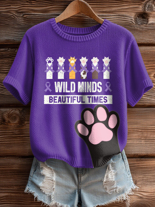 Women's Alzheimer's Awareness Cat Print Sweater