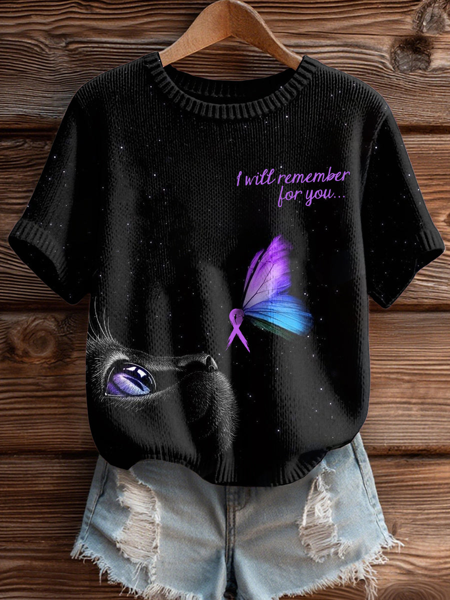 Women's Alzheimer's Awareness Cat Print Sweater