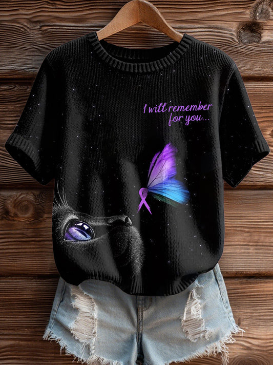 Women's Alzheimer's Awareness Cat Print Sweater