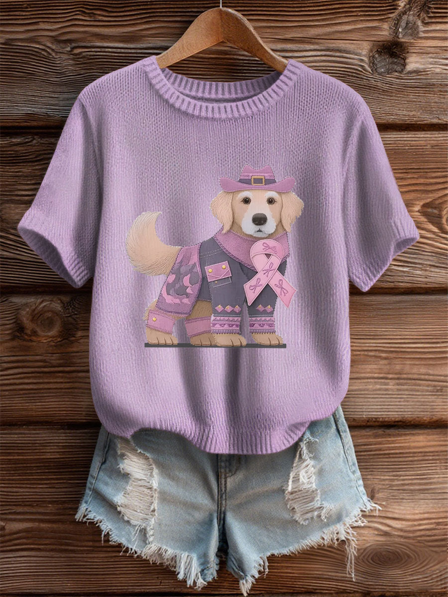 Women's Alzheimer's Disease Patchwork Dog Art Cozy Knit Top