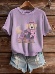 Women's Alzheimer's Disease Patchwork Dog Art Cozy Knit Top