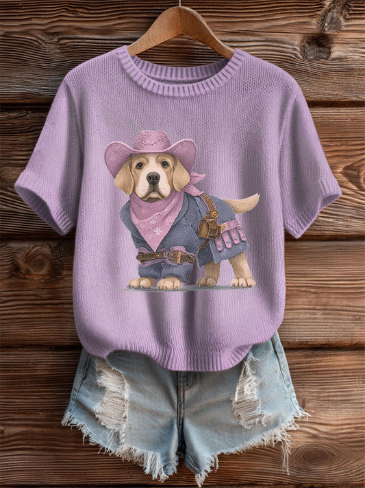 Women's Alzheimer's Disease Patchwork Dog Art Cozy Knit Top