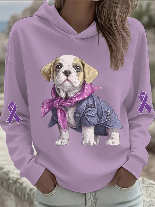 Women's Alzheimer's Disease Patchwork Dog Art Hoodie