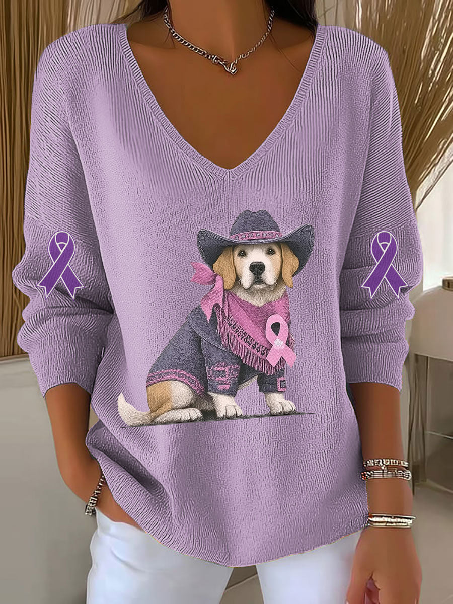 Women's Alzheimer's Disease Dog Art Casual V-neck Top