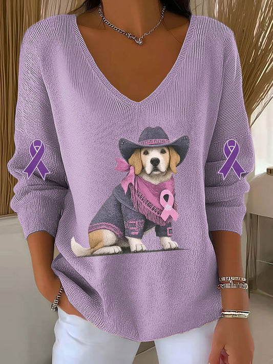 Women's Alzheimer's Disease Dog Art Casual V-neck Top