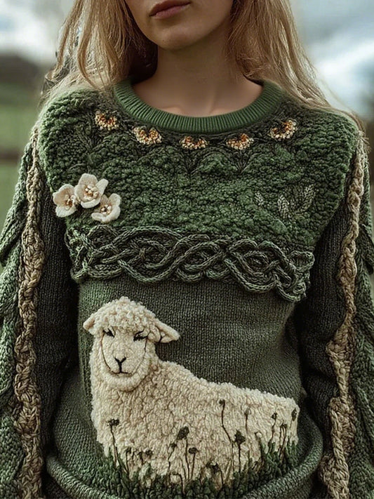 Women's Cute Fuzzy Sheep Printed Cozy Regular Sweatshirt
