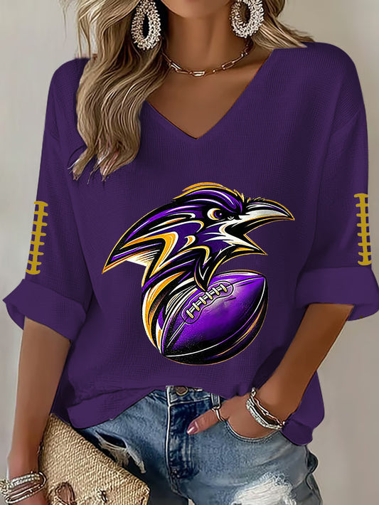 Women's Football Fans Lovers Gameday Casual  Waffle T-shirt