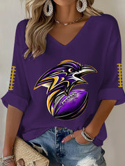 Women's Football Fans Lovers Gameday Casual  Waffle T-shirt
