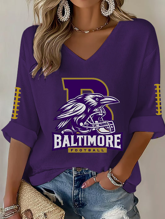 Women's Football Fans Lovers Gameday Casual  Waffle T-shirt