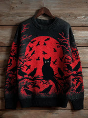 Men's Halloween Black Cat Crow Art Print Sweater