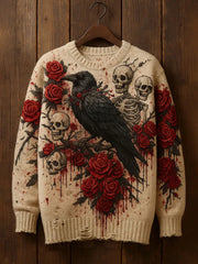 Men's Crow Rose Scarlet Halloween Art Print Sweater