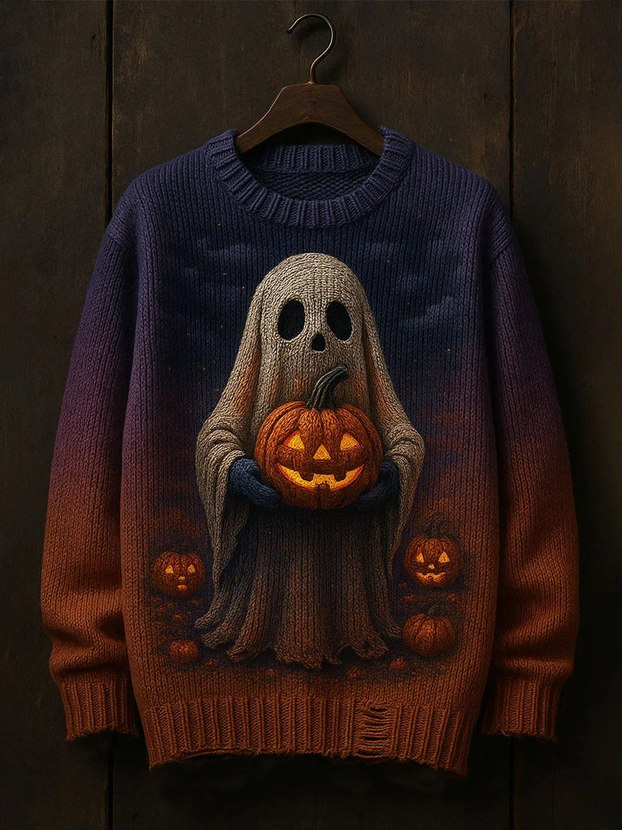 Men's Halloween Pumpkin Ghost Art Print Sweater
