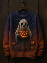 Men's Halloween Pumpkin Ghost Art Print Sweater