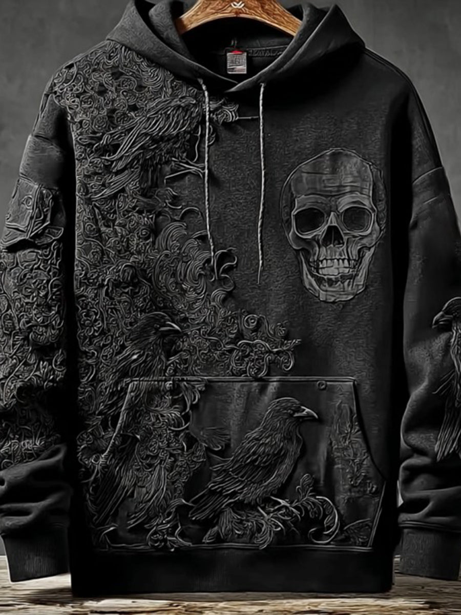Unisex Vintage Halloween Crow Print Art Casual Hoodie