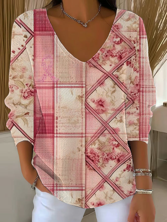 Women's Breast Cancer Pink Printed Casual Top